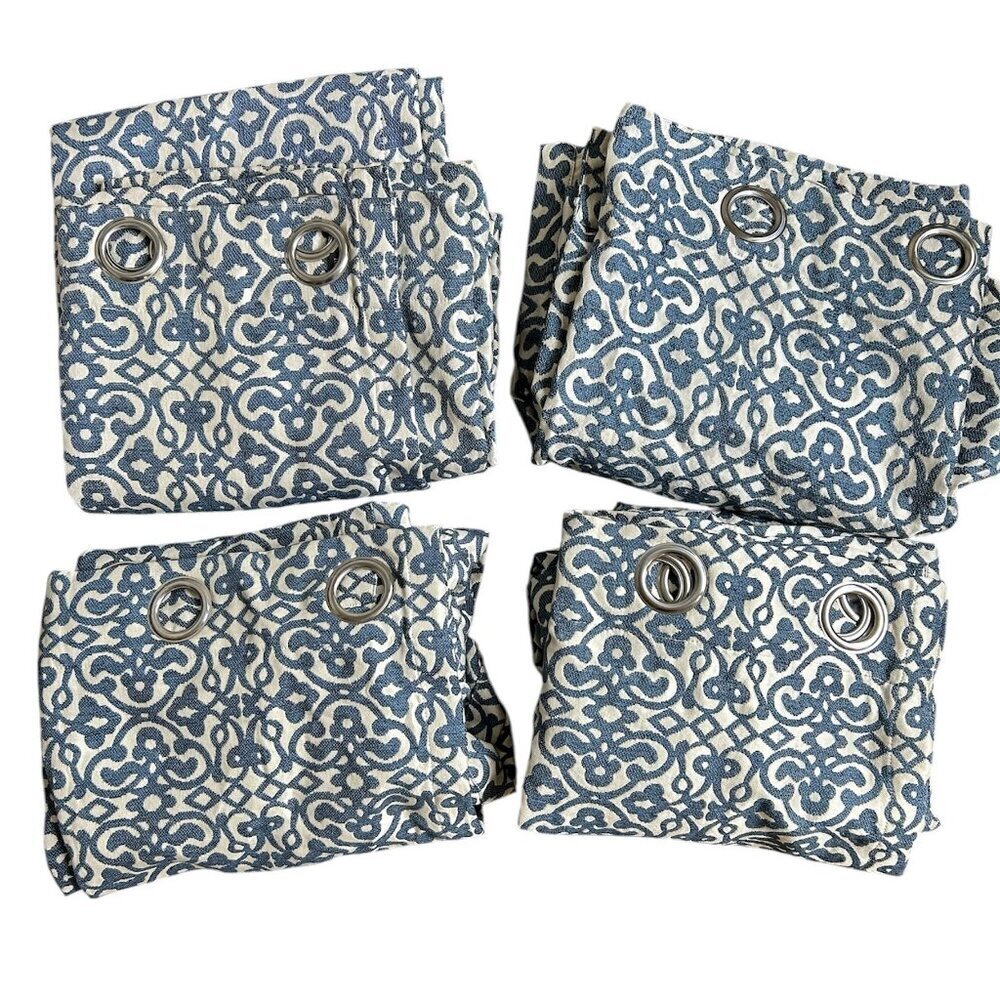 RODEO HOME Blue/Silver Grommet Curtains 54"W x 93"L